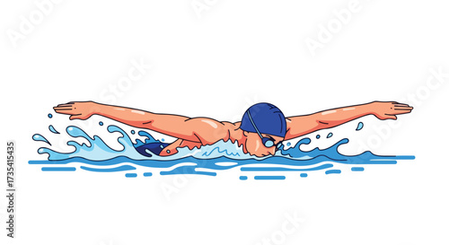 Butterfly Stroke Excellence: An Artistic Rendering of a Swimmer in Motion Showcasing Aquatic Grace and Athleticism in the Pool