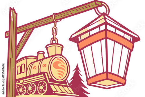 Vintage steam train and lantern