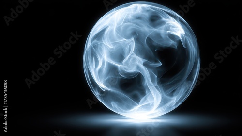 A glowing energy sphere against a dark black background