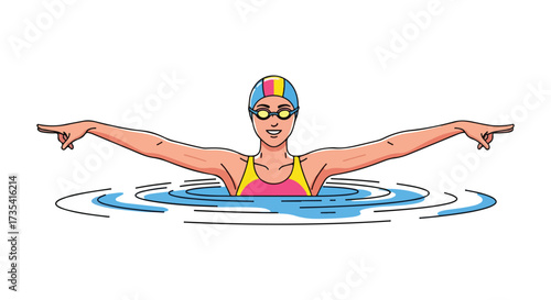 Energetic swimmer gracefully glides through calm water, showcasing power, technique, and determination with open arms poised for synchronized movement
