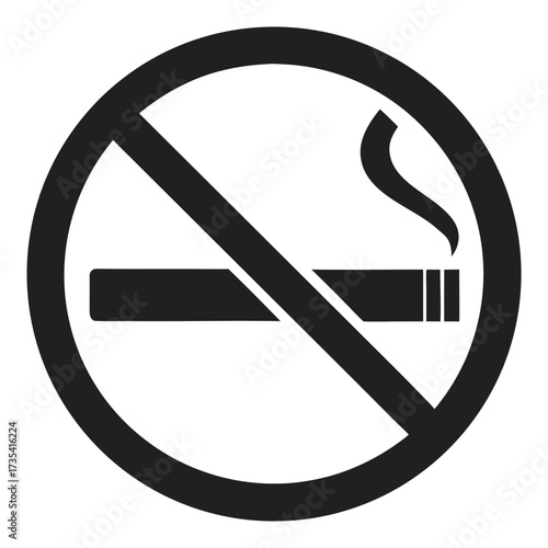 Black no smoking icon featuring a cigarette with rising smoke on a white background smoking prohibition