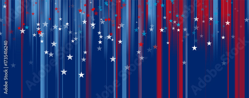 Blue red stars and stripes in American USA flag style abstract background. Independence Day modern vector banner design