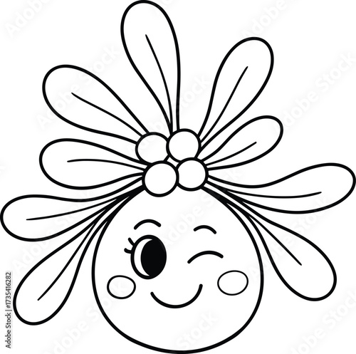 Cute cartoon mistletoe character winking with berries and leaves christmas holiday