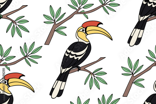 great hornbill bird on a branch
