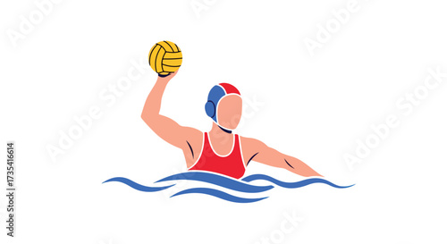 Dynamic water polo athlete in action, poised to throw the ball with power and precision during a competitive match for victory