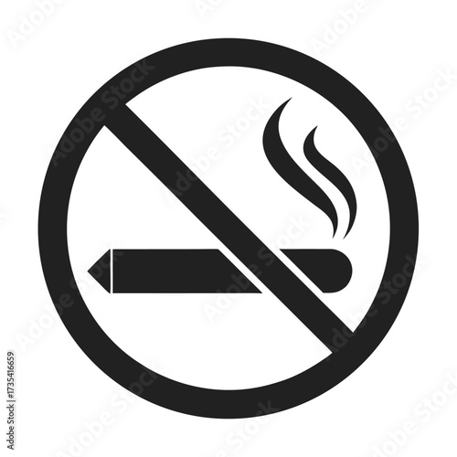 Black no smoking icon with a pointed cigarette and smoke on white background smoking ban prohibition