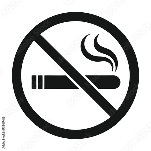 Black no smoking icon with cigarette and smoke on white background smoking prohibition forbidden
