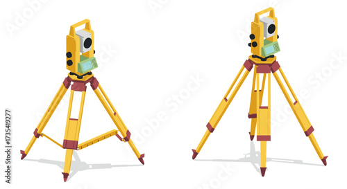 Isometric total station surveying equipment on tripod