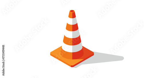 3d isometric traffic cone with shadow on white background for safety and construction themes