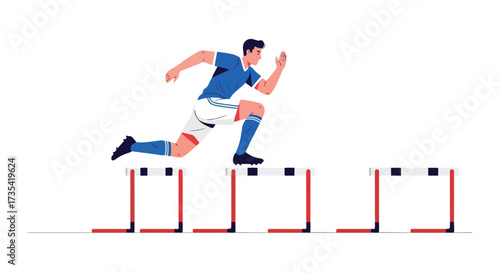 Dynamic vector illustration showcasing an athlete in motion during a hurdle race competition focusing on speed and agility reaching the goal