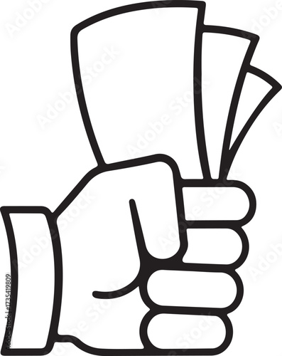 Hand Holding Cash or Documents Icon Payment Finance and Information Concept
