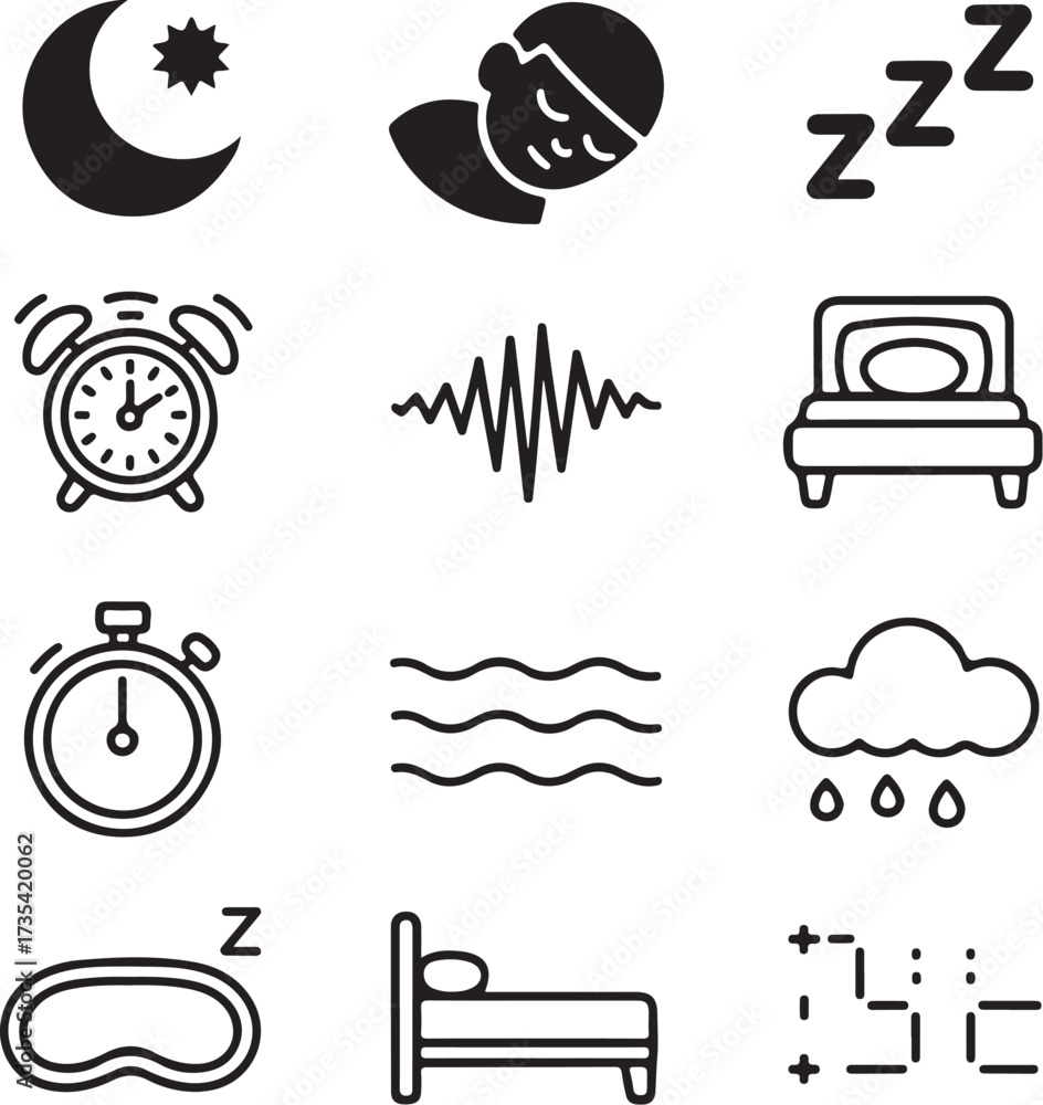 Fototapeta premium Nine Sleep Tracker Icons with Transparent Background sleep tracking sleep analysis