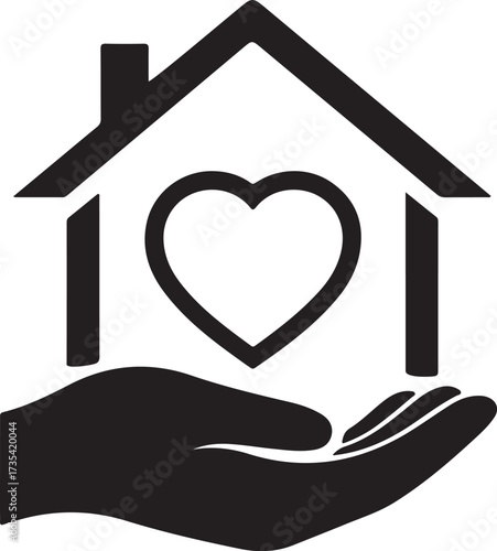 Hand Holding Home with Heart Icon House Care Real Estate Love and Shelter Symbol