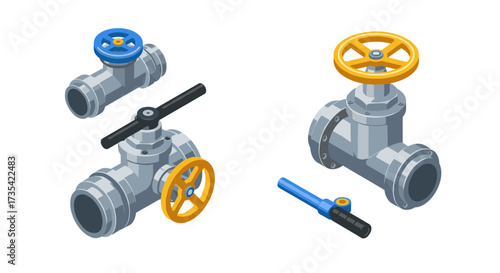 Industrial plumbing valves and pipes isometric design for engineering projects