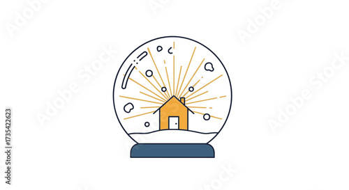 A charming snow globe with a cozy house inside and falling snow, Generative AI.