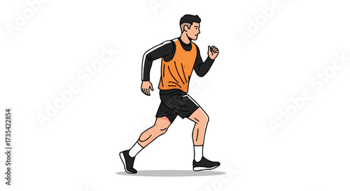 Dynamic Runner Illustration: A Vibrant Portrayal of Energetic Motion and Athletic Pursuit in Sportswear against a Clean White Backdrop