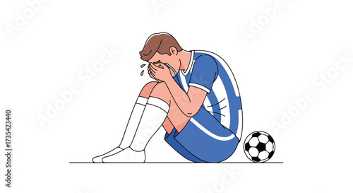 Heartbroken soccer player overcome with despair following match defeat, illustrating raw emotion and sportsmanship challenges