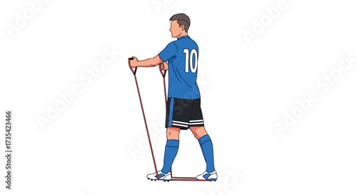 Athletic man demonstrating rotational resistance band exercise for sports performance enhancement through strength training and injury prevention