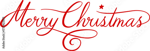 Merry Christmas cursive hand lettering with star
