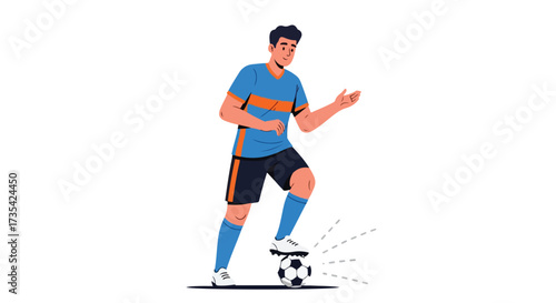 Dynamic soccer player showcasing ball control skills on isolated white backdrop for sports illustrations and designs