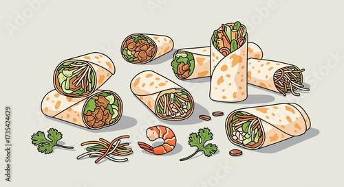 Delicious vegetarian burritos with fresh herbs.