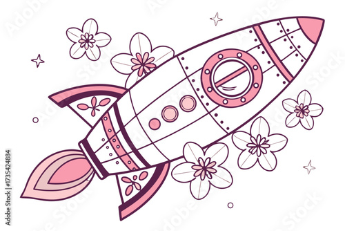Pink rocket ship with flowers