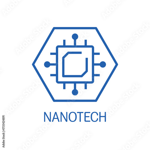  Digital chip nanotech. Electronic circuit, cpu, robot, nanotechnology, processing .Vector linear icon illustration isolated on white background.