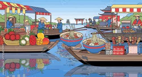 Floating market vendors selling fresh produce.