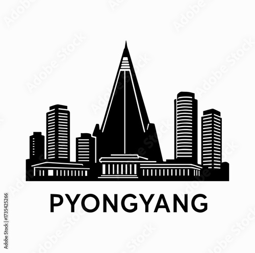 Pyongyang Skyline Silhouette with Ryugyong Hotel