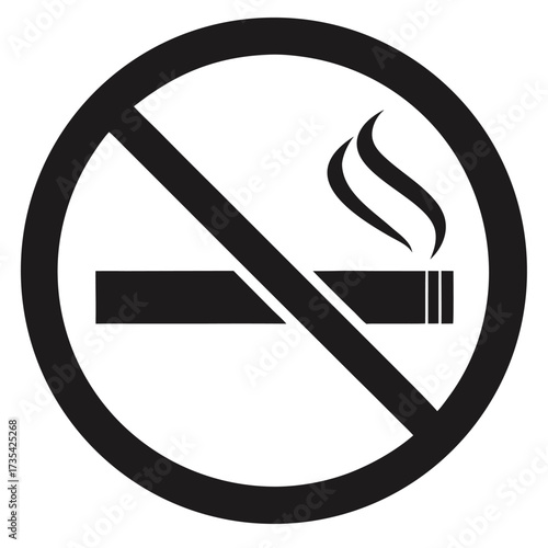 Black No Smoking Sign with Cigarette and Smoke on White Background smoking prohibition symbol