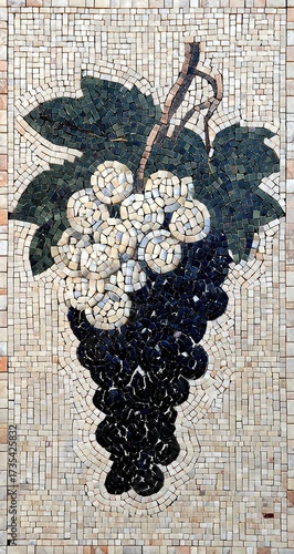 Grapes depicted in a mosaic design.