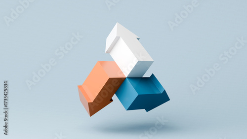 Fotografie Three geometric arrows pointing different directions, strategic business choices