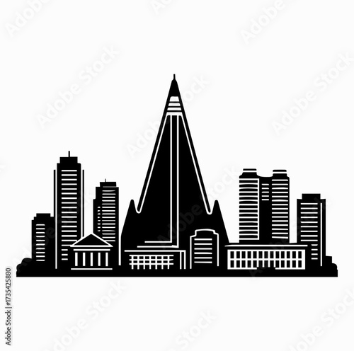 Pyongyang Skyline Silhouette with Ryugyong Hotel