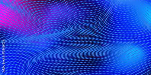 Abstract digital waving 3d particle technology background design. Futuristic moving dots particles, hi-tech and big data visualization for brochures, flyers, magazine, business card, banner. Vector.