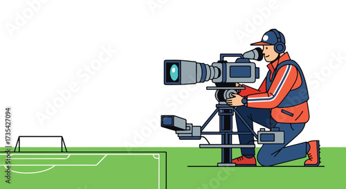 Cinematic capture of sporting event with skilled cameraman at soccer stadium capturing athletic prowess and dynamic plays for broadcast coverage