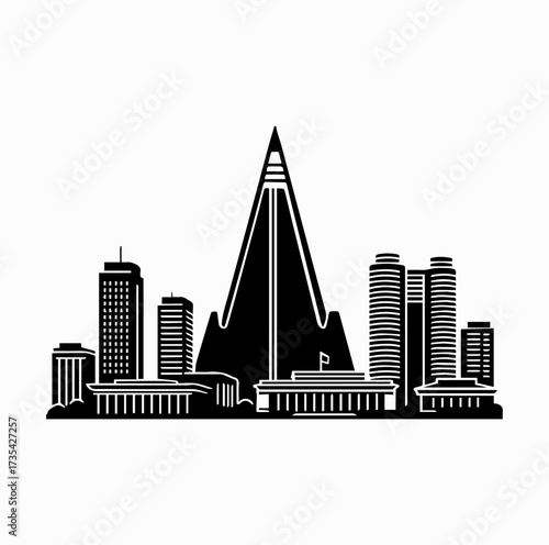 Pyongyang Skyline Silhouette with Ryugyong Hotel