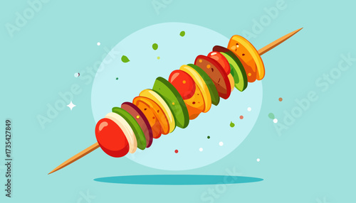 Vibrant Grilled Kebab Skewer with Colorful Vegetables and Protein Illustration