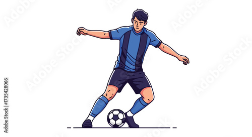 Dynamic cartoon illustration showcasing a soccer player dribbling a ball with focus and skill emphasizing the passion of sports
