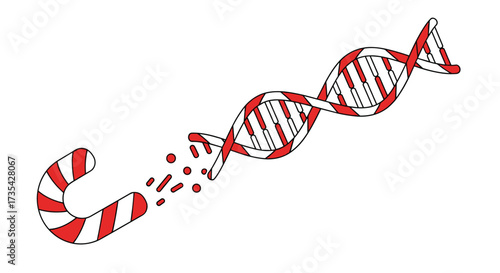 Candy Cane DNA Strand Transformation Science Holiday Concept, Generative AI.
