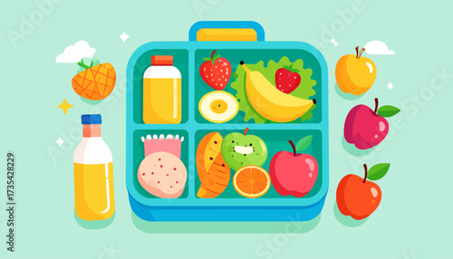 Healthy Bento Lunchbox with Fresh Fruits and Nutritious Snacks. Balanced Meal for Kids and Adults, School or Work.