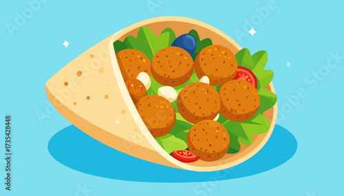 A cartoon falafel sandwich with lettuce.