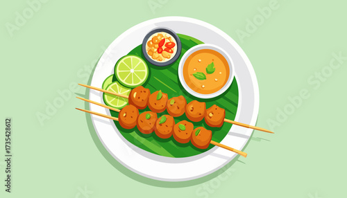 Delicious skewered meatballs with dipping sauce.