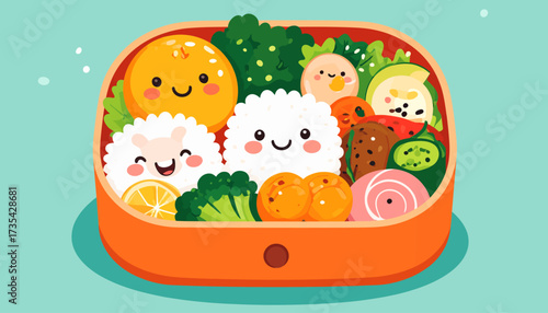 Cartoon bento box with smiling food.