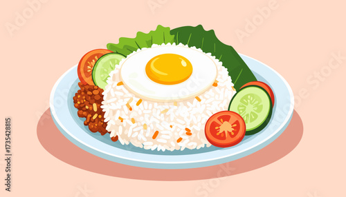 Delicious plate of food with rice egg.