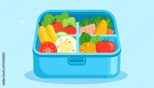 Colorful lunchbox with fresh fruits and vegetables.