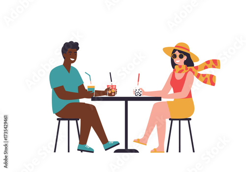 Couple enjoying drinks together at a cozy table. Suitable for lifestyle blogs, restaurant promotions, dating articles, socializing visuals.