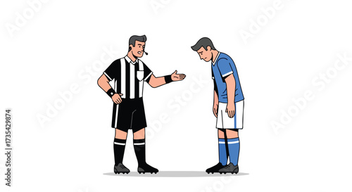 Disappointed soccer player faces referee in a stark moment of judgement on the field amidst a game