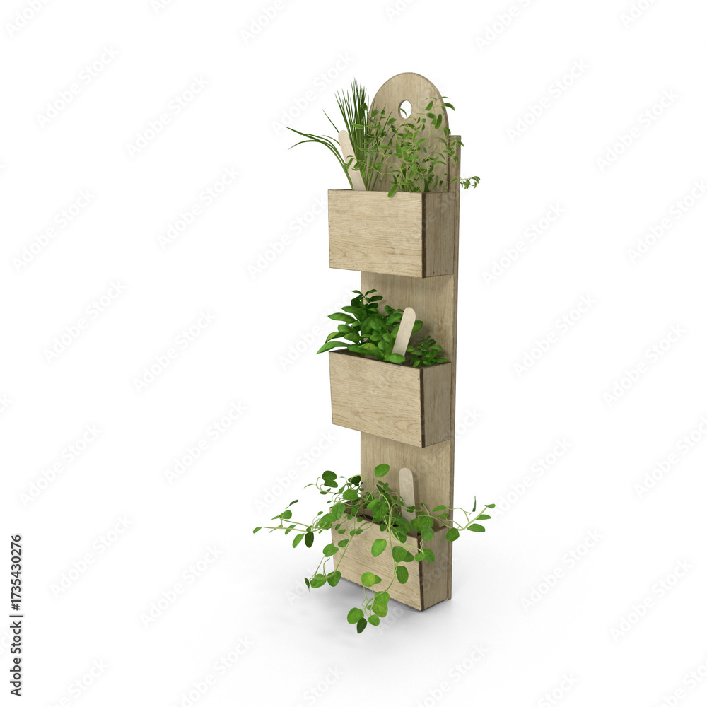 Fototapeta premium An indoor vertical garden with fresh green herbs, perfect for a cozy kitchen., isolated PNG