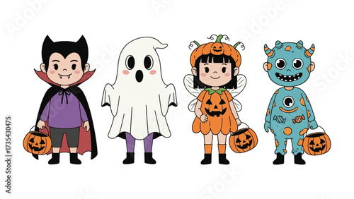 Halloween Costume Characters Illustration: a charming collection of Halloween costume characters illustration, each exuding unique festive charm.