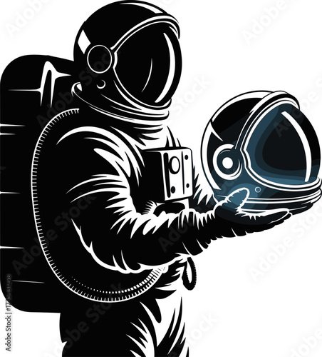 An astronaut in a spacesuit holds a detached helmet in their hands showcasing the intricate design of their protective gear for deep space exploration and scientific missions beyond our atmosphere